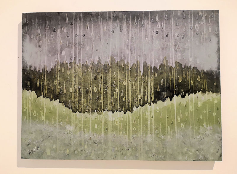 Winter Rain themed artwork, acrylic on wood panel, by Andrea Goodman