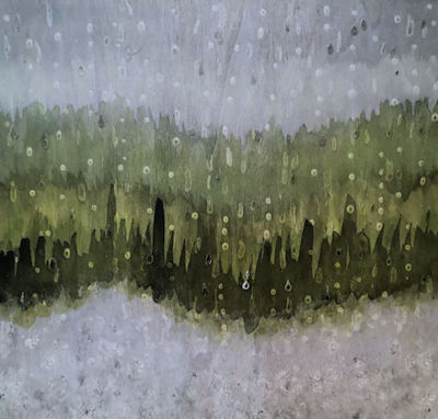 Winter: Light Rain with Trees painted 2022 Acrylic on square wood panel