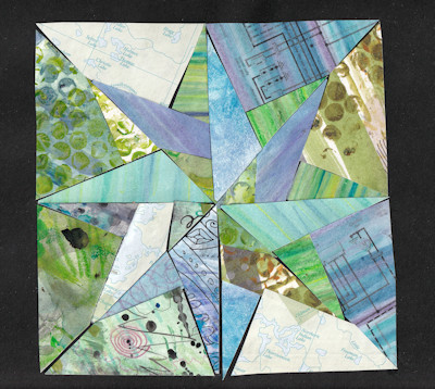 Quilt Pattern collage series, Peace on Earth Quilt pattern created with various painted and recycled papers