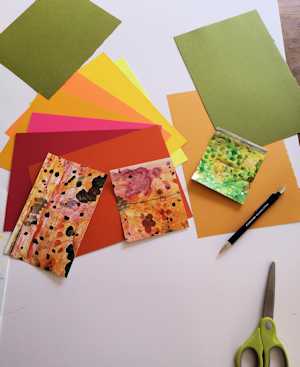 coloured paper and autumn colours dropcloth, made from the paper covering my work surface when I paint